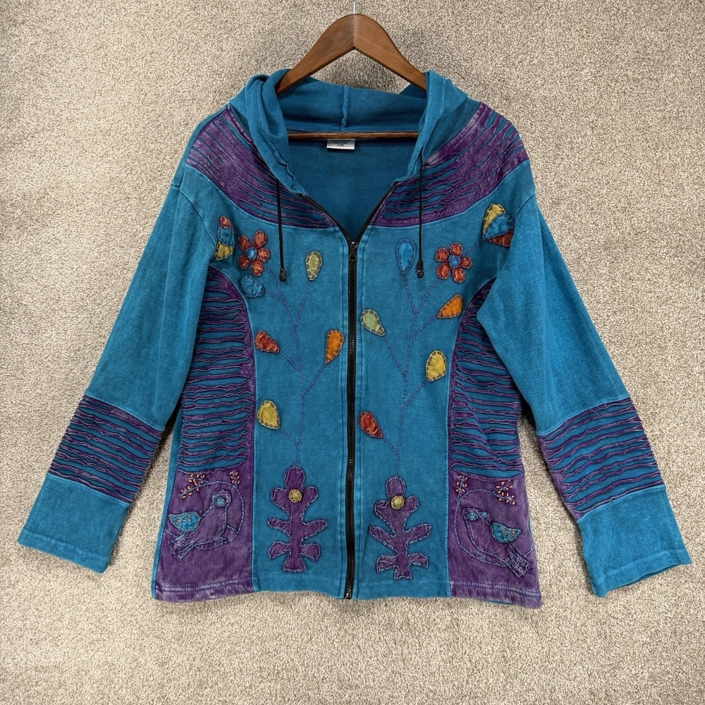 Indie Hippie Colorful Jacket L/XL Patchwork Stitching Festival Lightweight